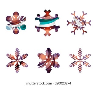 Set of abstract colorful snowflake logo icons, winter concepts, clean modern geometric design. Created with transparent abstract lines