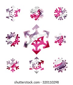 Conjunto de íconos abstractos coloridos del logo del copo de nieve, conceptos de invierno, diseño geométrico moderno y limpio. Creado con líneas abstractas transparentes
