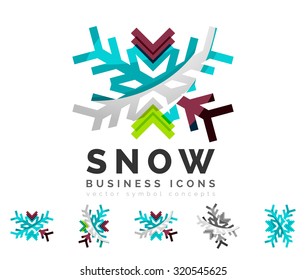 Set von abstrakten farbenfrohen Snowflake Logo Symbole, Winterkonzepte, sauberes modernes geometrisches Design. Mit transparenten abstrakten Linien erstellt