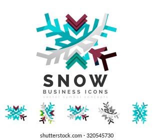 Set of abstract colorful snowflake logo icons, winter concepts, clean modern geometric design. Created with transparent abstract lines