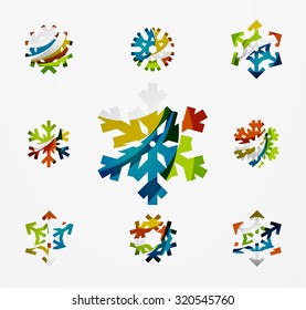 Set of abstract colorful snowflake logo icons, winter concepts, clean modern geometric design. Created with transparent abstract lines