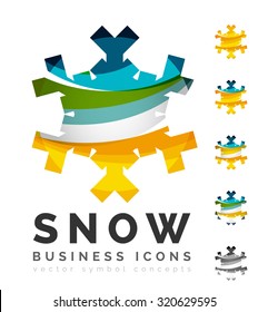Conjunto de íconos abstractos coloridos del logo del copo de nieve, conceptos de invierno, diseño geométrico moderno y limpio. Creado con líneas abstractas transparentes