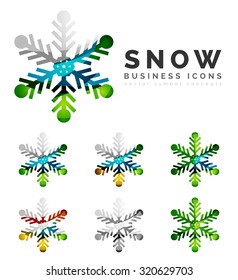 Set of abstract colorful snowflake logo icons, winter concepts, clean modern geometric design. Created with transparent abstract lines