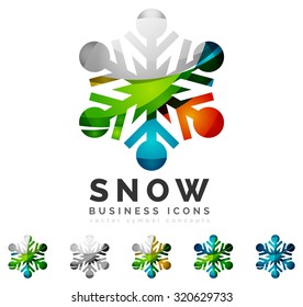 Set von abstrakten farbenfrohen Snowflake Logo Symbole, Winterkonzepte, sauberes modernes geometrisches Design. Mit transparenten abstrakten Linien erstellt