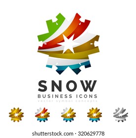 Set of abstract colorful snowflake logo icons, winter concepts, clean modern geometric design. Created with transparent abstract lines