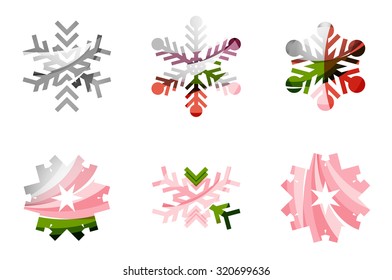 Set of abstract colorful snowflake logo icons, winter concepts, clean modern geometric design. Created with transparent abstract lines