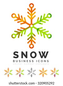 Set of abstract colorful snowflake logo icons, winter concepts, clean modern geometric design. Created with transparent abstract lines