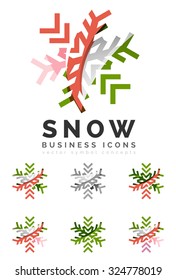 Set of abstract colorful snowflake logo icons, winter concepts, clean modern geometric design. Created with transparent abstract lines