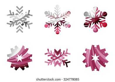 Set of abstract colorful snowflake logo icons, winter concepts, clean modern geometric design. Created with transparent abstract lines