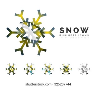 Set of abstract colorful snowflake logo icons, winter concepts, clean modern geometric design. Created with transparent abstract lines