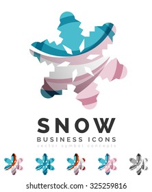 Set of abstract colorful snowflake logo icons, winter concepts, clean modern geometric design. Created with transparent abstract lines