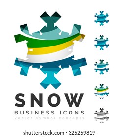 Set von abstrakten farbenfrohen Snowflake Logo Symbole, Winterkonzepte, sauberes modernes geometrisches Design. Mit transparenten abstrakten Linien erstellt