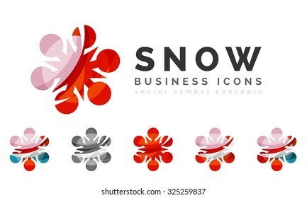 Set of abstract colorful snowflake logo icons, winter concepts, clean modern geometric design. Created with transparent abstract lines