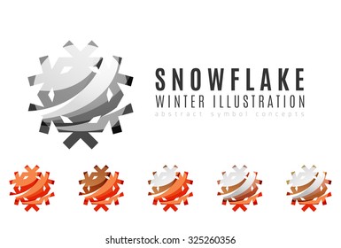 Conjunto de íconos abstractos coloridos del logo del copo de nieve, conceptos de invierno, diseño geométrico moderno y limpio. Creado con líneas abstractas transparentes