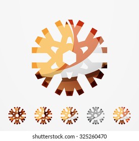 Conjunto de íconos abstractos coloridos del logo del copo de nieve, conceptos de invierno, diseño geométrico moderno y limpio. Creado con líneas abstractas transparentes