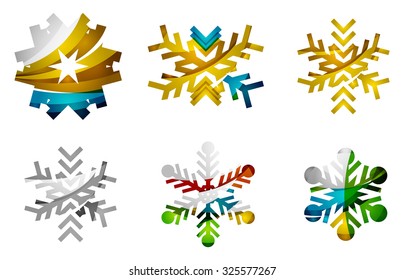 Set of abstract colorful snowflake logo icons, winter concepts, clean modern geometric design. Created with transparent abstract lines