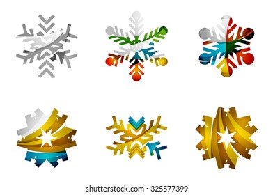 Set of abstract colorful snowflake logo icons, winter concepts, clean modern geometric design. Created with transparent abstract lines