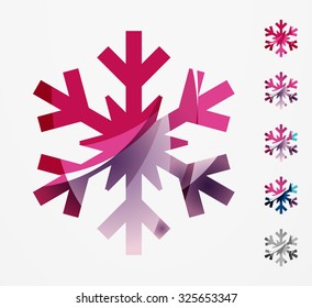 Set von abstrakten farbenfrohen Snowflake Logo Symbole, Winterkonzepte, sauberes modernes geometrisches Design. Mit transparenten abstrakten Linien erstellt