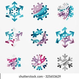 Set of abstract colorful snowflake logo icons, winter concepts, clean modern geometric design. Created with transparent abstract lines