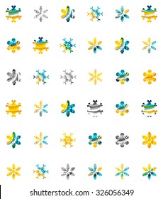 Set von abstrakten farbenfrohen Snowflake Logo Symbole, Winterkonzepte, sauberes modernes geometrisches Design. Mit transparenten abstrakten Linien erstellt