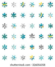 Set von abstrakten farbenfrohen Snowflake Logo Symbole, Winterkonzepte, sauberes modernes geometrisches Design. Mit transparenten abstrakten Linien erstellt