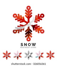 Conjunto de íconos abstractos coloridos del logo del copo de nieve, conceptos de invierno, diseño geométrico moderno y limpio. Creado con líneas abstractas transparentes