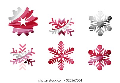 Set of abstract colorful snowflake logo icons, winter concepts, clean modern geometric design. Created with transparent abstract lines