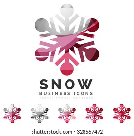 Conjunto de íconos abstractos coloridos del logo del copo de nieve, conceptos de invierno, diseño geométrico moderno y limpio. Creado con líneas abstractas transparentes