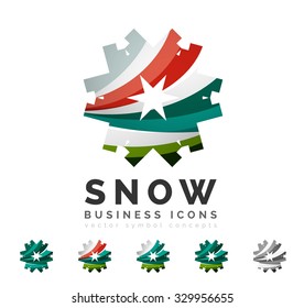 Set of abstract colorful snowflake logo icons, winter concepts, clean modern geometric design. Created with transparent abstract lines