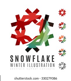 Set of abstract colorful snowflake logo icons, winter concepts, clean modern geometric design. Created with transparent abstract lines