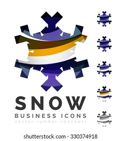 Set of abstract colorful snowflake logo icons, winter concepts, clean modern geometric design. Created with transparent abstract lines