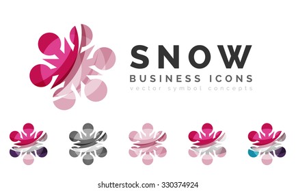 Conjunto de íconos abstractos coloridos del logo del copo de nieve, conceptos de invierno, diseño geométrico moderno y limpio. Creado con líneas abstractas transparentes