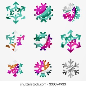 Set of abstract colorful snowflake logo icons, winter concepts, clean modern geometric design. Created with transparent abstract lines