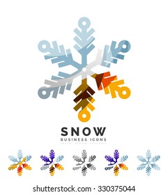 Set of abstract colorful snowflake logo icons, winter concepts, clean modern geometric design. Created with transparent abstract lines