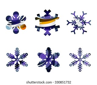 Set of abstract colorful snowflake logo icons, winter concepts, clean modern geometric design. Created with transparent abstract lines