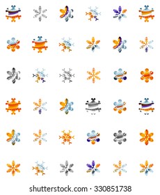 Set of abstract colorful snowflake logo icons, winter concepts, clean modern geometric design. Created with transparent abstract lines