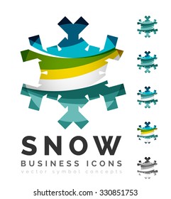 Set of abstract colorful snowflake logo icons, winter concepts, clean modern geometric design. Created with transparent abstract lines