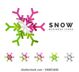 Set of abstract colorful snowflake logo icons, winter concepts, clean modern geometric design. Created with transparent abstract lines