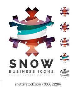 Set of abstract colorful snowflake logo icons, winter concepts, clean modern geometric design. Created with transparent abstract lines