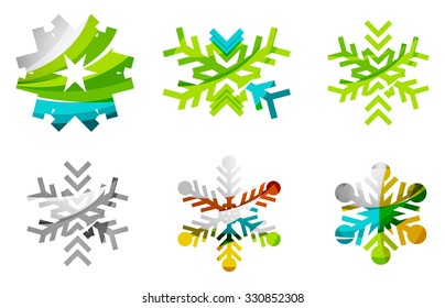 Set von abstrakten farbenfrohen Snowflake Logo Symbole, Winterkonzepte, sauberes modernes geometrisches Design. Mit transparenten abstrakten Linien erstellt