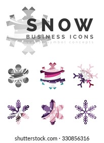 Conjunto de íconos abstractos coloridos del logo del copo de nieve, conceptos de invierno, diseño geométrico moderno y limpio. Creado con líneas abstractas transparentes