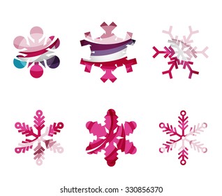 Set of abstract colorful snowflake logo icons, winter concepts, clean modern geometric design. Created with transparent abstract lines