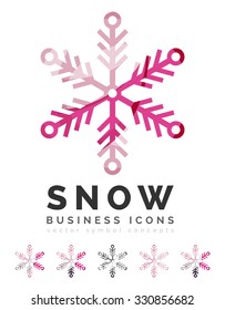Set of abstract colorful snowflake logo icons, winter concepts, clean modern geometric design. Created with transparent abstract lines