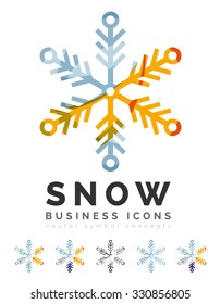 Set of abstract colorful snowflake logo icons, winter concepts, clean modern geometric design. Created with transparent abstract lines