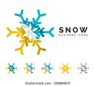 Set of abstract colorful snowflake logo icons, winter concepts, clean modern geometric design. Created with transparent abstract lines