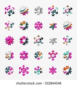 Set of abstract colorful snowflake logo icons, winter concepts, clean modern geometric design. Created with transparent abstract lines