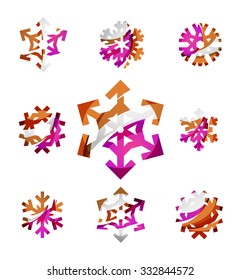 Set of abstract colorful snowflake logo icons, winter concepts, clean modern geometric design. Created with transparent abstract lines