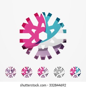 Set of abstract colorful snowflake logo icons, winter concepts, clean modern geometric design. Created with transparent abstract lines