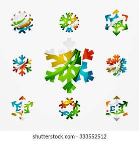 Set of abstract colorful snowflake logo icons, winter concepts, clean modern geometric design. Created with transparent abstract lines