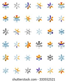 Set von abstrakten farbenfrohen Snowflake Logo Symbole, Winterkonzepte, sauberes modernes geometrisches Design. Mit transparenten abstrakten Linien erstellt